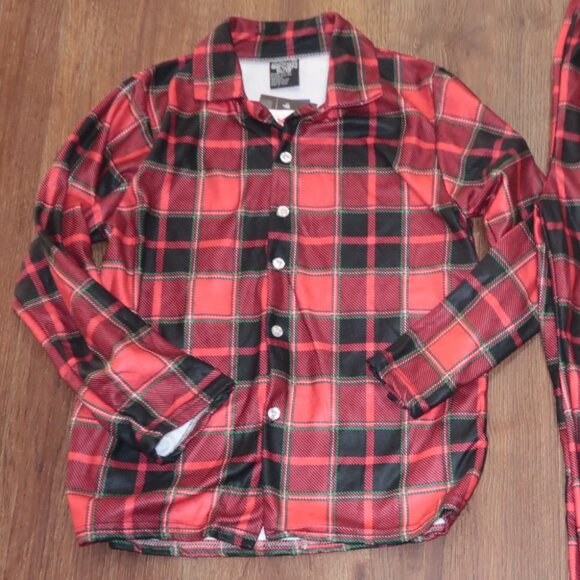 NWT Boys Quad Seven Black Red Holiday Plaid Flannel Pajamas Set Christmas 16/18 - Picture 2 of 3